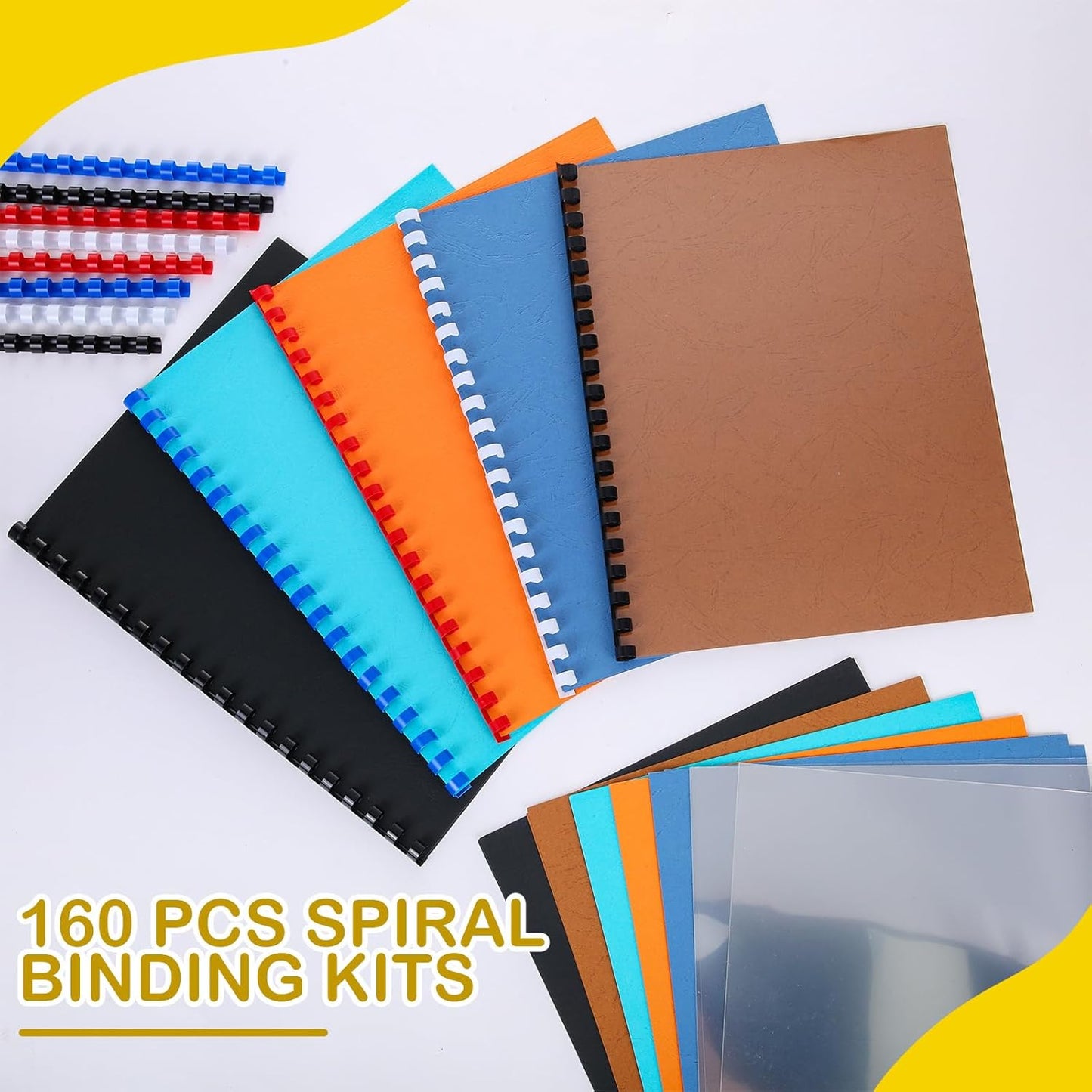 160 Pack Binding Covers and Combs kit 8.5x11 Inches Include 60 Pcs 12 mil Leather Texture Binding Cover 60 Pcs 8 mil Clear PET Presentation Covers 40 Pcs Binding Combs Letter Size(Vivid Color)