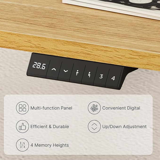 FLEXISPOT EN2 Whole-Piece Standing Desk with Clamp Power Strip, 60 x 24 Electric Stand Up Height Adjustable Desk with Cable Management (White Frame + 60" Maple Top, 2 Packages)