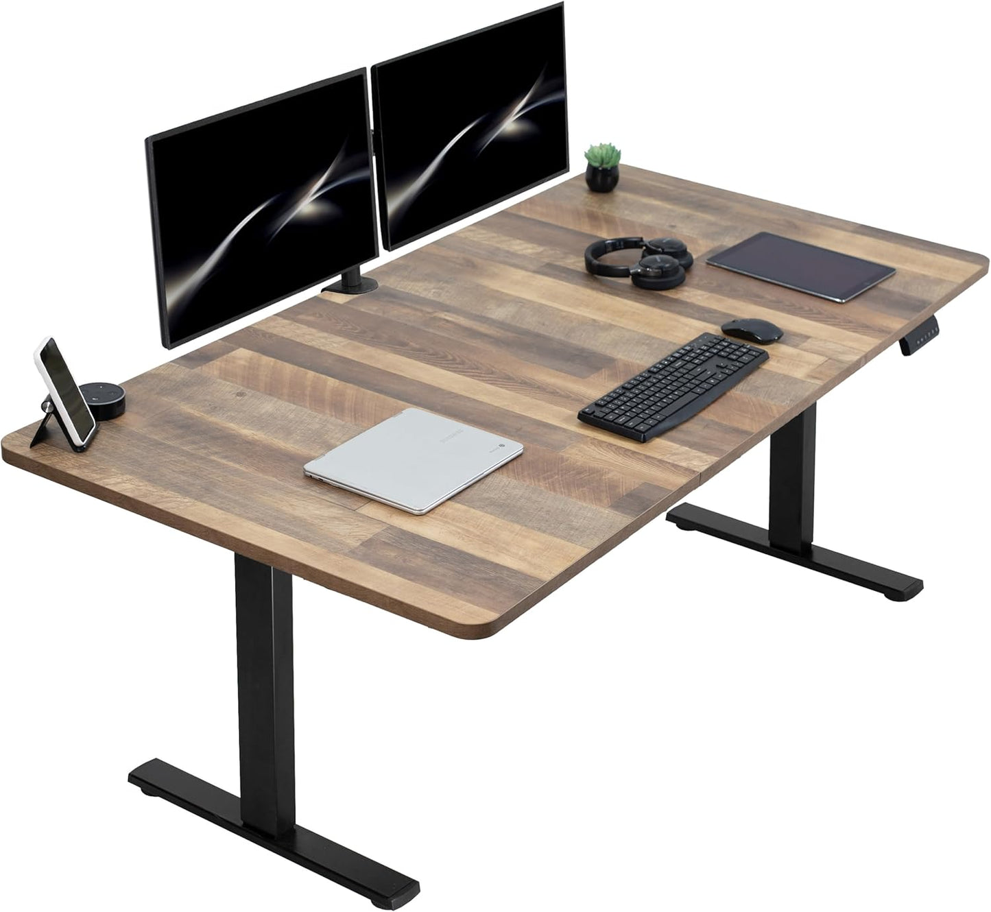 VIVO Electric 71 x 36 in Standing Desk, Memory Height Adjustment, 1B Series, Reclaimed Wood Top Black Frame, DESK-KIT-1B7P-36