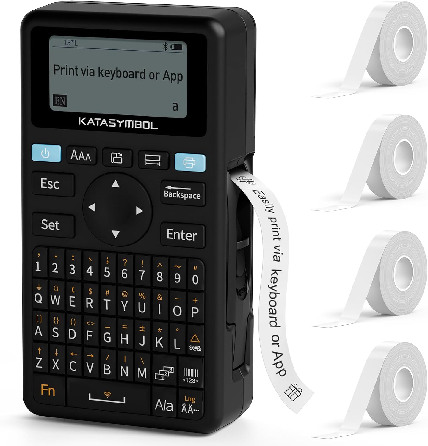 SUPVAN E11 Bluetooth Label Maker Machine with 4 Tapes, Support Keyboard & App with 40 Fonts and 450+ Icons, Rechargeable Inkless Labeler for Home, Kitchen, Office, School Organization, Black