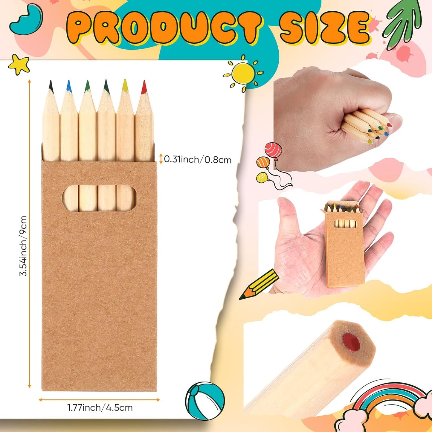 Faccito 10 Packs Mini Drawing Colored Pencils for Kids 3.5 Inch Portable Short Fat 6 Different color Pre Sharpened Pencils in Bulk for Children Painting Classroom School Supplies