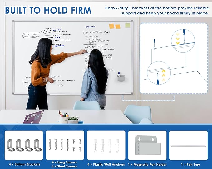 SWANCROWN Large White Board Dry Erase 60" x 48" Presentation Magnetic Whiteboard with Long Pen Tray, Dry Erase Board for Wall, School, Office and Home 5' x 4'