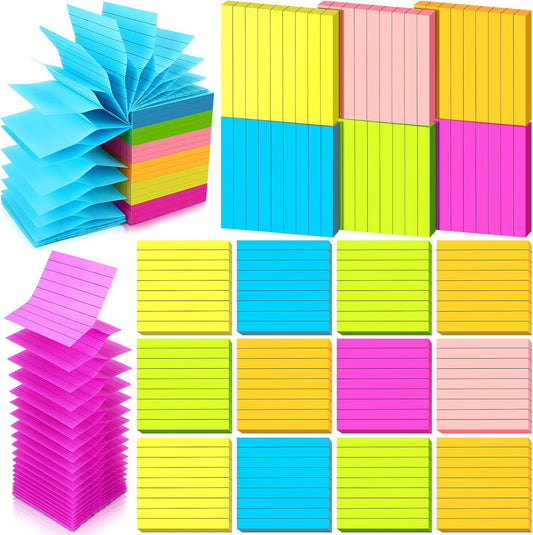 24 Pack Pop Up Sticky Notes 3 x 3 Refills 1200 Sheets Colored Sticky Notes Self Adhesive Memo Pads for Home Office Supplies(Dark Color, Line)