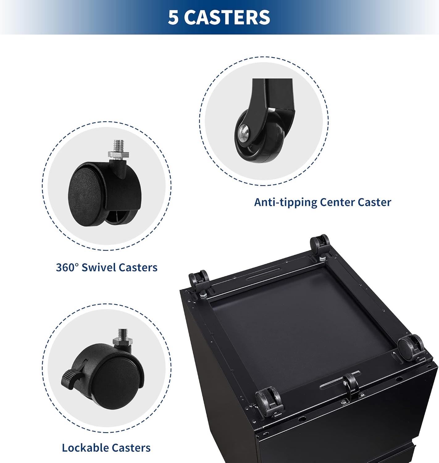 3 Drawers File Cabinet with Lock Metal Vertical File Cabient with Wheels Mobile File Cabinet for Office Home,Fully Assembled