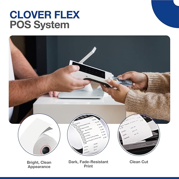 Thermal Paper 2 1/4 x 50-100 Rolls - BPA Free - 55 GSM - Credit Card Paper Rolls Thermal 2 1/4 x 50 for Clover Flex, Verifone VX 520, Dejavoo Z11, Ingenico Desk 3500 - Fits All POS Machines