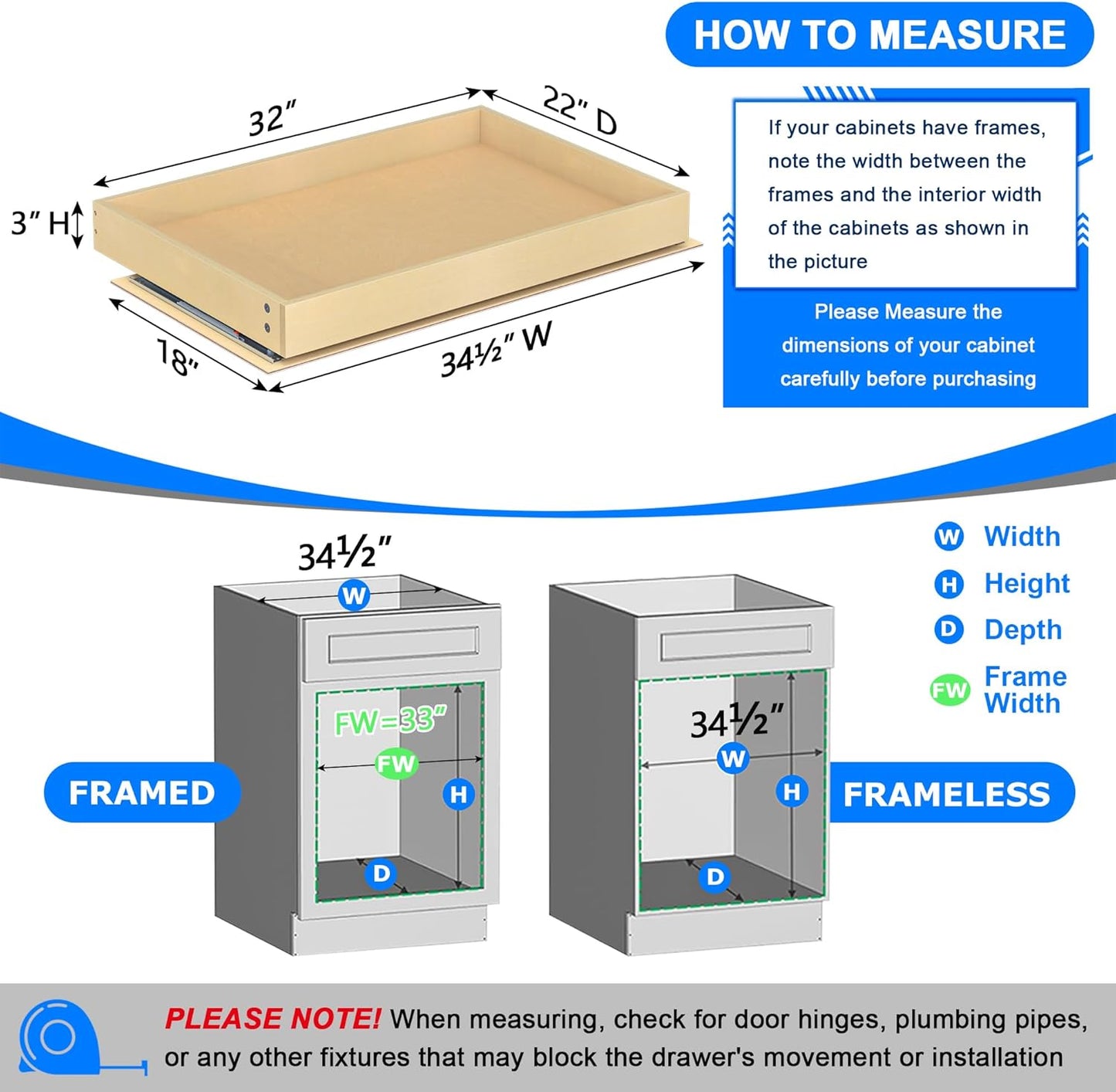 WelFurGeer Soft Close Pull Out Cabinet Organizer, 32" W x 22" D Pull Out Drawer for Cabinet, Bottom Mount Pull Out Drawers for Kitchen Cabinets, Durable Pullout Drawers for Home & Kitchen Organization