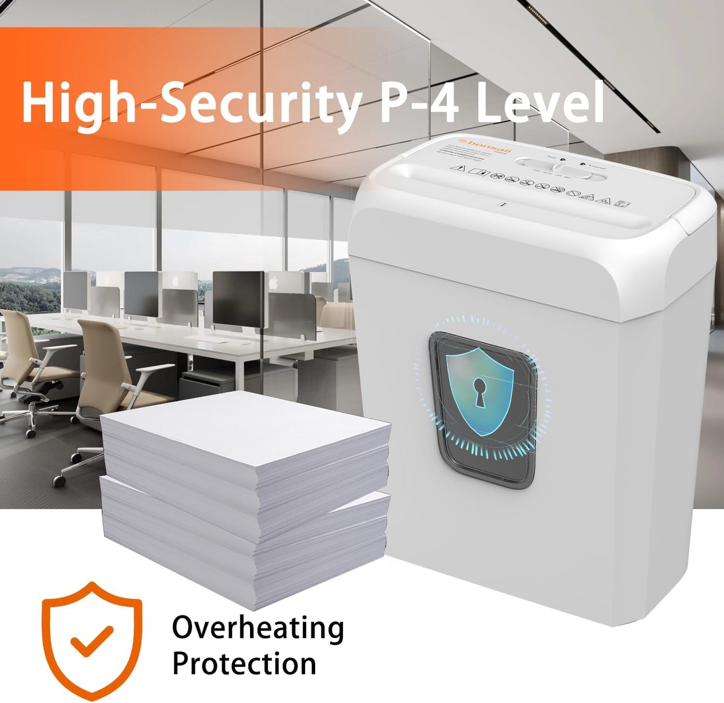 Bonsaii Quiet Cross-Cut Shredder, Ideal for Home Offices, Low-Noise Shredder, 6 Sheets at Once, Perfect for documents, Mail & Staples, 3.4-Gallon Wastebasket, Easy-Carry Handle, White