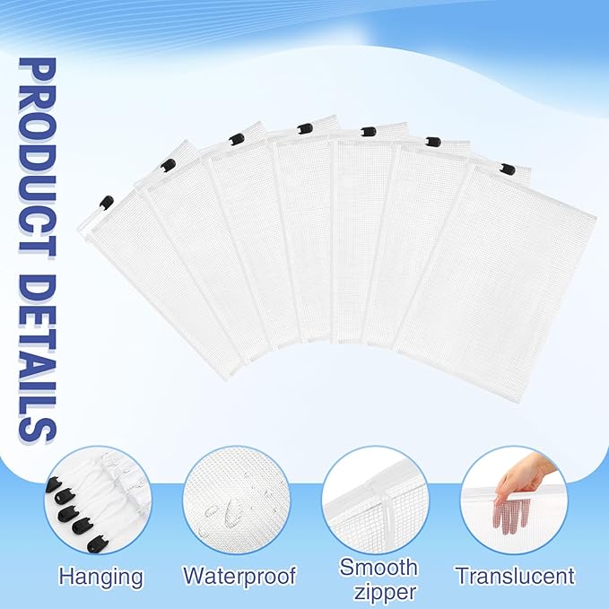 Jetec 32 Pcs Mesh Zipper Bags Toy Storage Bikini Organizer Bag Bolsas Para Guardar Trajes De Baño Waterproof Zipper Reusable Pouch Puzzle Multipurpose for Storage Office(White,9 x 7 Inch)