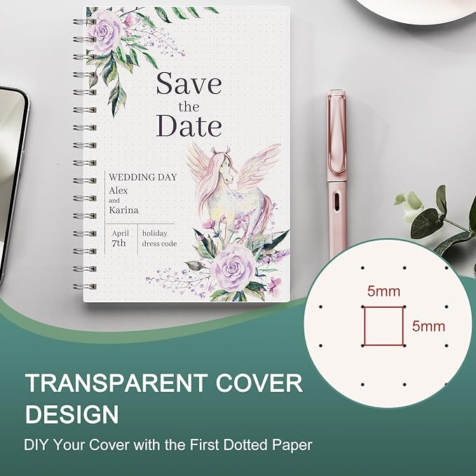 EMSHOI Spiral Notebook Bullet Dotted Journal, A5 Dotted Grid Notebook with 300 Pages, 100gsm Thick Paper, Waterproof Softcover Notebook for School Work Writing, 5.7" × 8.22" - Transparent