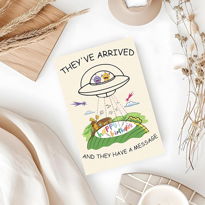 Cute Alien Themed Birthday Card Gift for Him, Her, Women Men, Husband, Wife, Boyfriend, Girlfriend, Son, Daughter – Fun Gift for Sci- Fi Lovers and Humor Enthusiasts