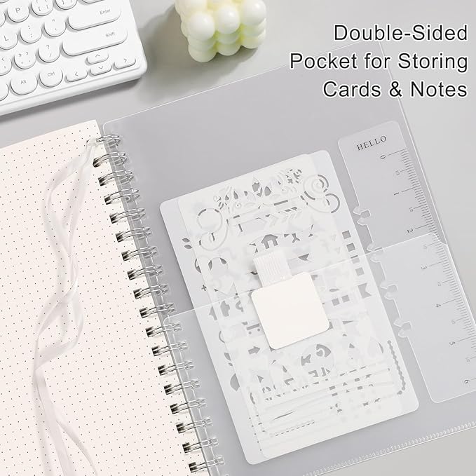 EMSHOI Spiral Notebook B5 Bullet Dotted Journal, Dotted Grid Notebook with 300 Pages, 100gsm Thick Paper, 7.48" × 10.15", Waterproof Softcover Notebook for School Work Writing - Transparent
