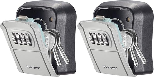 Puroma Key Lock Box Combination Lockbox Wall-Mounted Key Storage Box for House Keys, Resettable Code Safe Security Lock Box for Home, Office, Garage, Apartment Spare Key Storage (2 Pack, Grey)