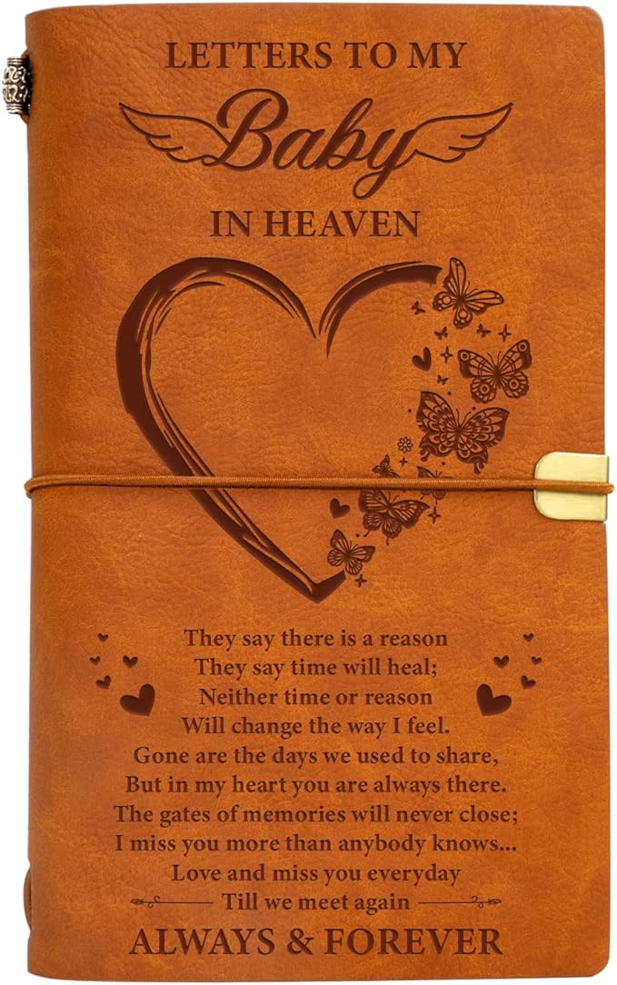 Vetbuosa Letter to Baby in Heaven Leather Journal,Baby Loss Gifts,Loss of Baby Sympathy Gifts,Baby Loss Memorial Gifts,Bereavement Gift Idea,In Memory of Loved One Gifts