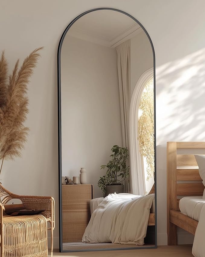 Antok Full Length Mirror, 58"x18" Arched Floor Mirror, Mirror Full Length with Stand, Wall Mounted Mirrors for Living Room Bedroom, Black
