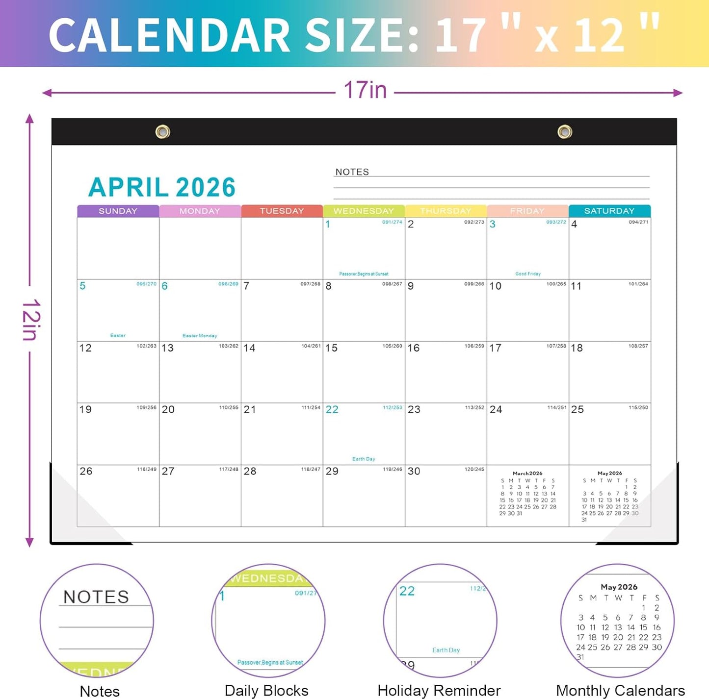 Gannyfer 2025-2026 Desk Calendar, Fridge Calendar Magnet, 18 Monthly Large Yearly Desktop/Wall Calendar, July 2025 - Dec 2026, with Plastic Cover Hanging String Corner Protectors, 17" x 12", Organizers for Office, Home and School (3 Sticker)