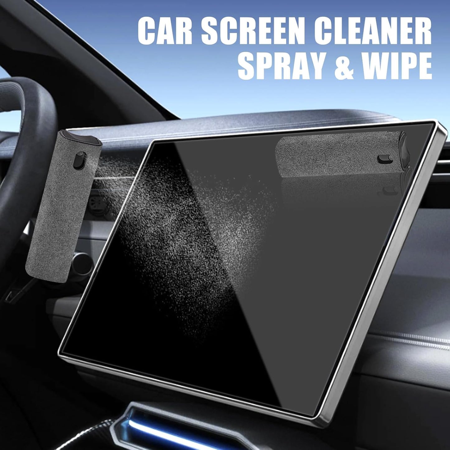 walrfid 2pcs Car Screen Cleaner, Computer Screen Cleaner Spray and Wipe, Laptop Cleaning Mist Kit for Electronic iPad, iPhone, Phone, MacBook, TV, Monitor, Tablet Display, with Graffiti Case, Grey