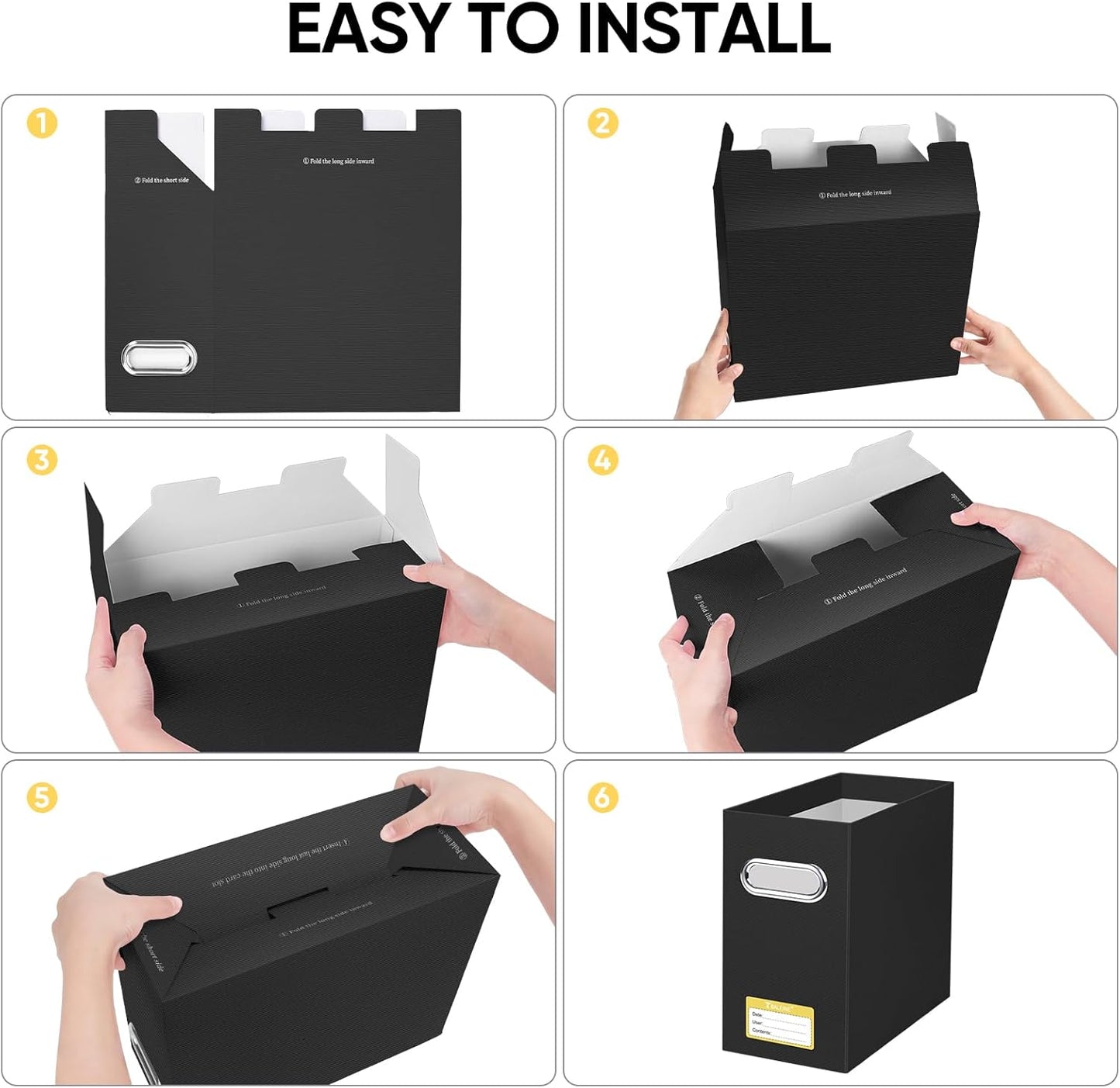 BALEINE File Organizer Box, Cardboard File Folder Organizer with Handle for Letter Size, Portable Collapsible Hanging Filing Box for Home Office Document Storage (2 Pack, Black)