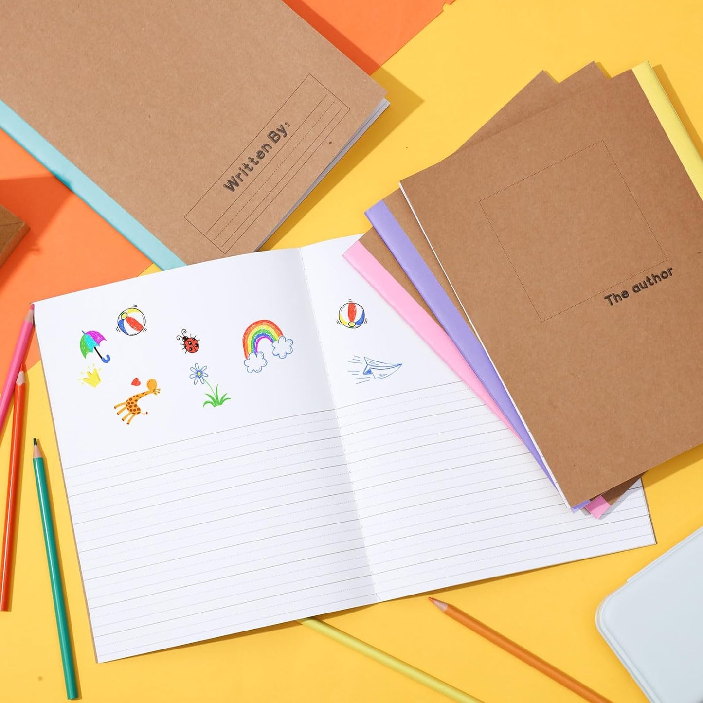 Henoyso 10 Pcs Primary Composition Notebook 9 3/4 x 7 1/2 Inch Kids Journal, Back to School Supplies, K-2 Primary Writing Notebook for Kids Student Draw and Write Story Journal (Macaron Color)