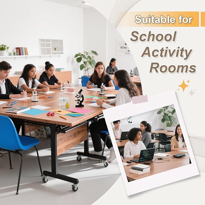 Conference Room Table with Silent Wheels, Mobile Folding Conference Table for 16 Person,Flip Top Office Training Tables with Walnuts Wood Tabletop, for School,Business Meeting Rooms (6 Pack 63in)