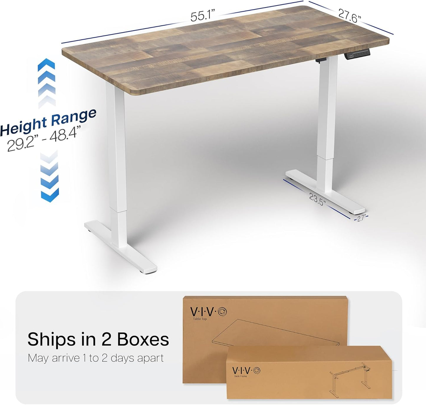 VIVO Electric 55 x 28 in Standing Desk, Memory Height Adjustment, 1B Series, One-Piece Reclaimed Wood Top, White Frame, DESK-KIT-1W55P