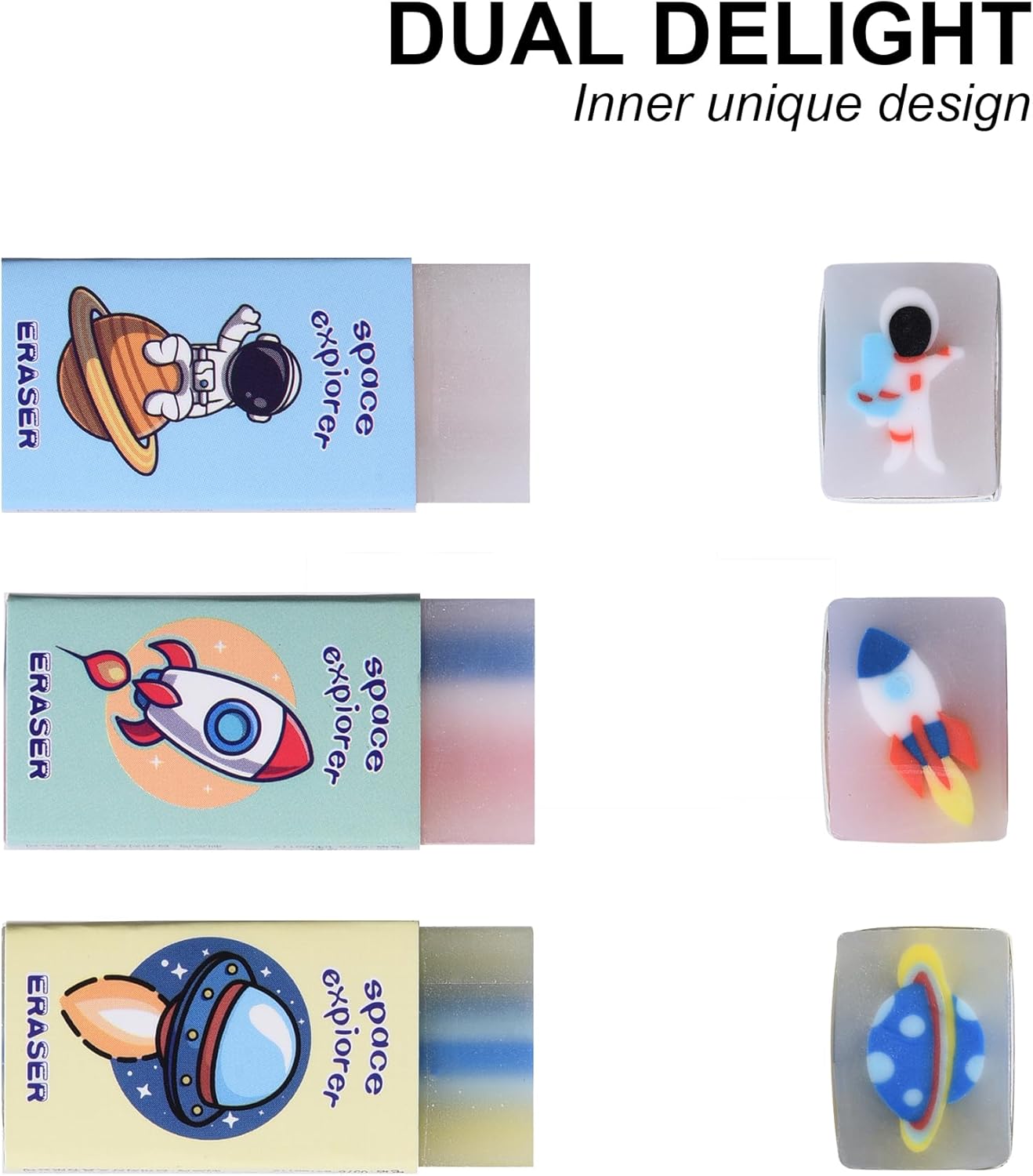 18Pcs Cute Outer Space Themed Erasers for Kids Bulk, Kawaii Fun Pencil Jelly Erasers for School Classroom Supplies Prize Gifts Party Favors