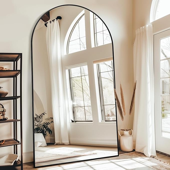 Antok Full Length Mirror, 88"x44" Oversized Floor Mirror Freestanding, Full Body Mirror Floor Standing Mirrors with Stand, Hanging Mounted Mirrors for Living Room Cloakroom,Black,Arched Style
