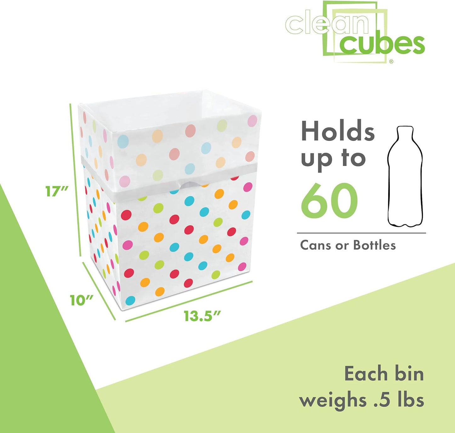 | 13 Gallon Disposable Trash Cans (3-Pack) with Fitted Trash Bags - Reusable Garbage and Recycling Bins for Parties, Events, and More (Polka Dot - 17" Height x 13.5" Width x 10" Depth)