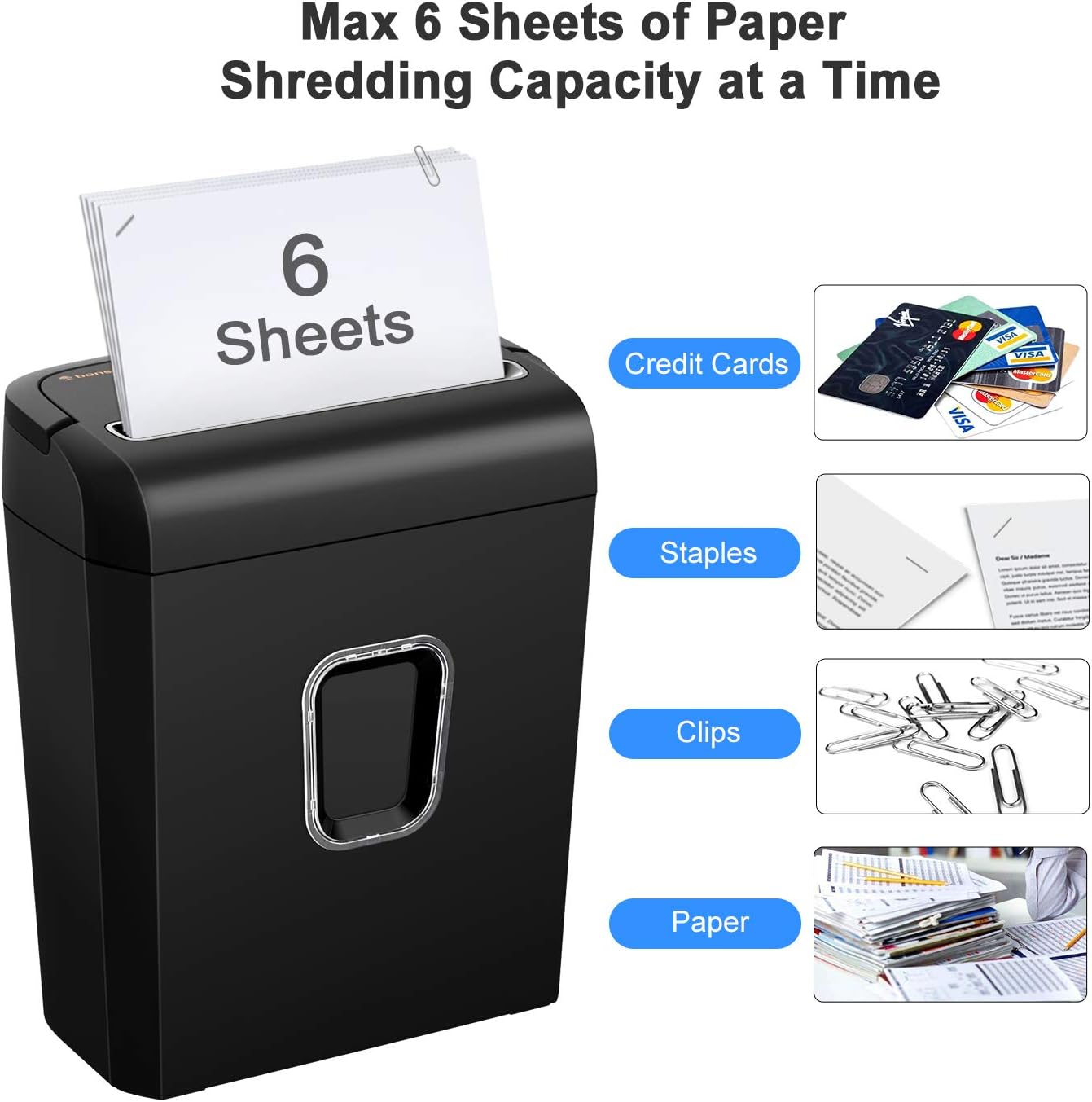 Bonsaii 6-Sheet Micro-Cut Paper Shredder, P-4 High-Security for Home & Small Office Use, Shreds Credit Cards/Staples/Clips, 3.4 Gallons Transparent Window Wastebasket, Black (C234-A)