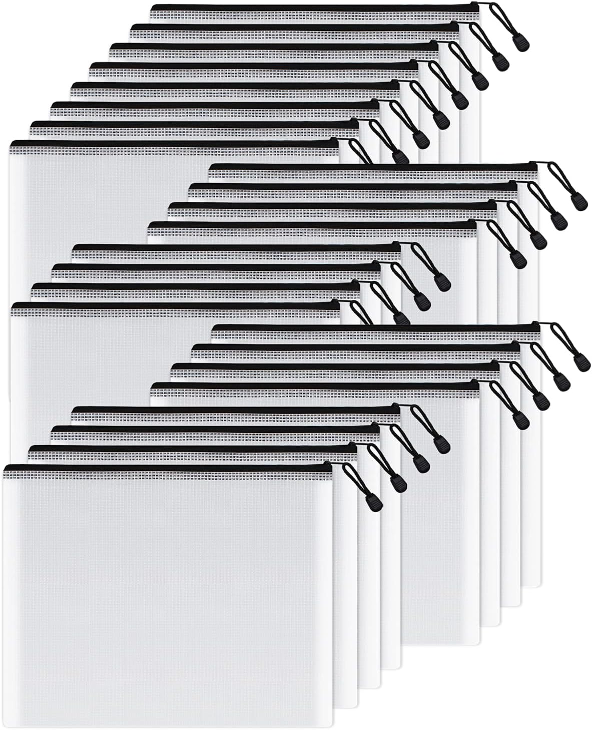 SUNEE Mesh Zipper Pouch 9x13 in (Black, 24 Packs),Extra Large Water-Resistant Zip Bag for School Office Supplies, Puzzles & Games Organizing Storage