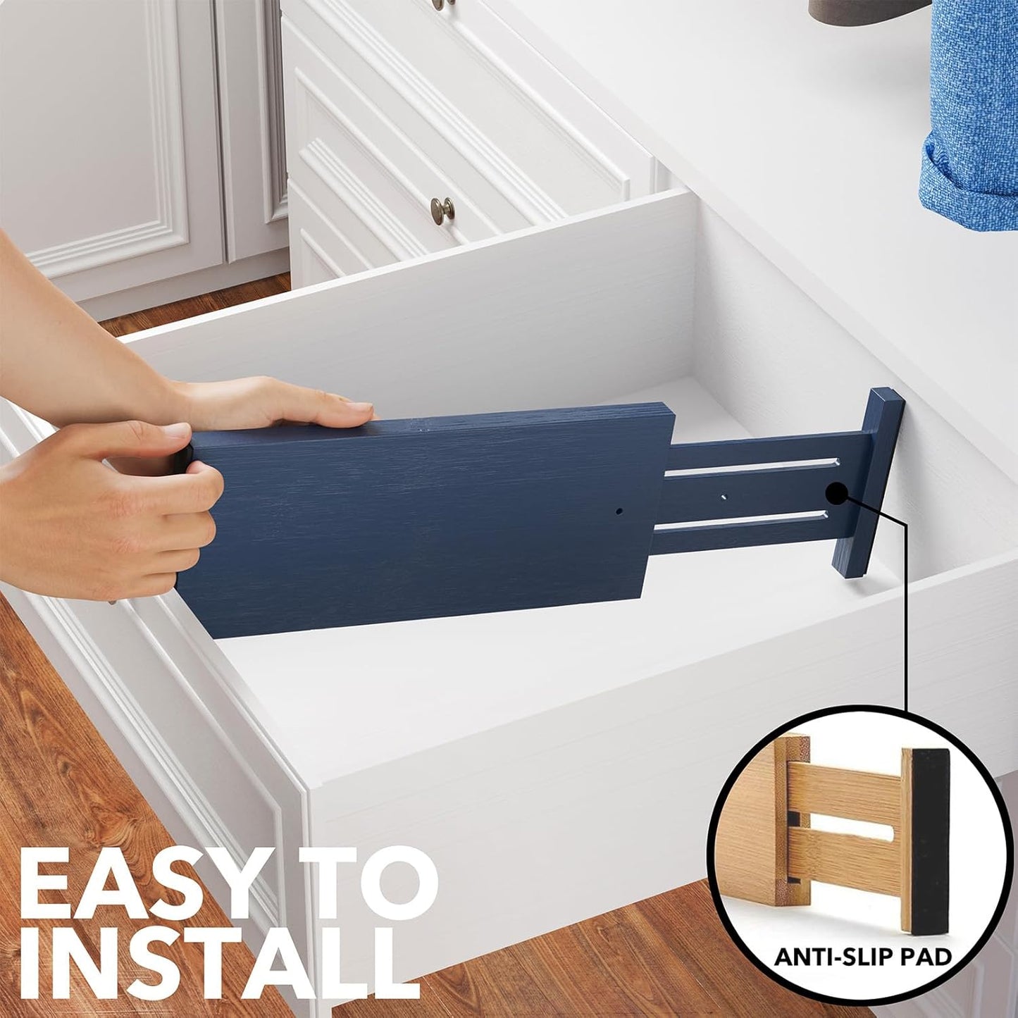 SpaceAid Bamboo Dresser Drawer Dividers 6 Pack, 4.65“ High Adjustable 12.5“-17” Drawer Organizers, Expandable Organization for Clothing, Clothes, Dressers, Navy Blue