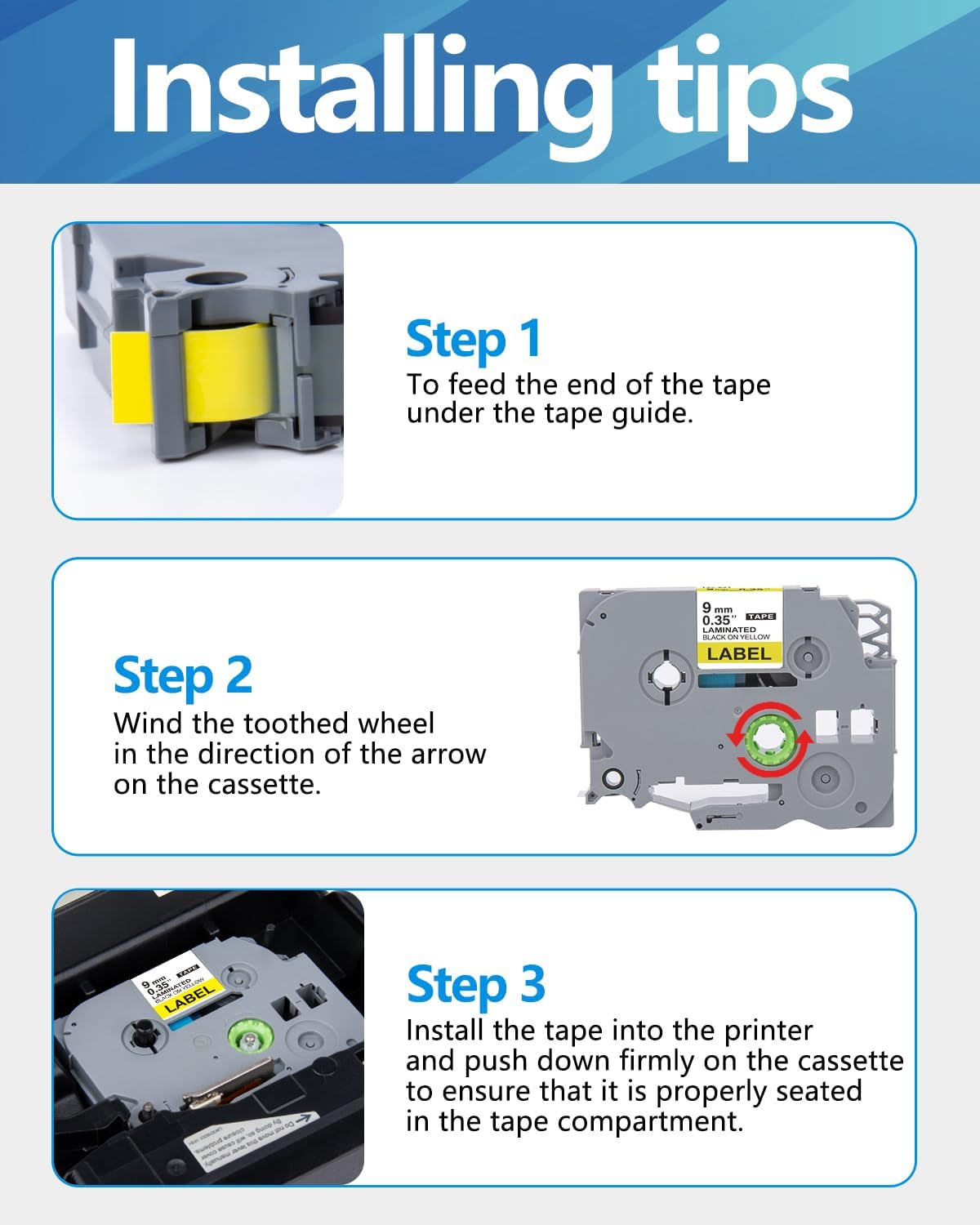 Weemay 3 Pack TZe-621 Compatible for Brother P-Touch Label Tape 9mm 0.35 Black on Yellow TZe TZ Tape TZ-621 TZ621 TZe621 3/8 Label for PTouch PTD210 PTD220 PTH110BP PTD410 PTD600 Printer