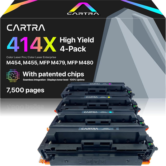 CARTRA 414X Toner Cartridge Set 4 Pack for HP Color Laserjet Pro MFP M454dw, M454dn, M454, M479fdw, M479fdn, M479, M455dn, M455, M480f, M480 - High Yield Magenta Black Cyan Yellow
