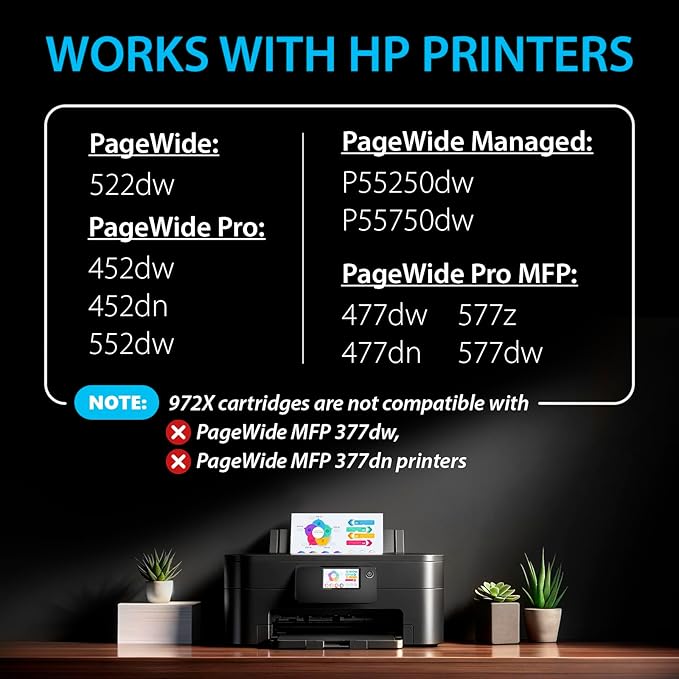 Smart Ink Compatible Ink Cartridge Replacement for HP 972X 972 X (4 Pack Combo) to use with PageWide Pro 477dw 577dw 452dw 477dn 452dn 577z 552dw P55250dw Printers (Black & Cyan Magenta Yellow)