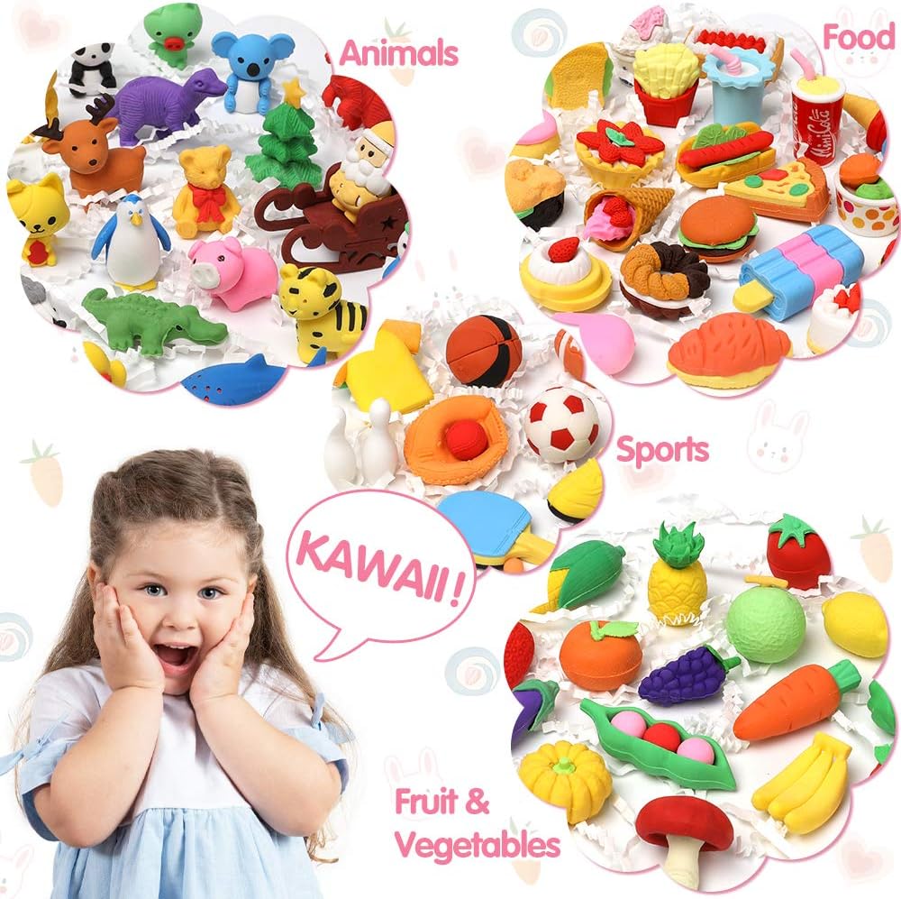 150 Pack Animal Erasers for Kids Puzzle Pencil Erasers 3D Mini Eraser Toys for Classroom Prizes Game Reward Easter Egg Fillers Goodie Bag Stocking Stuffers Treasure Box Party Favors for Kid Gifts