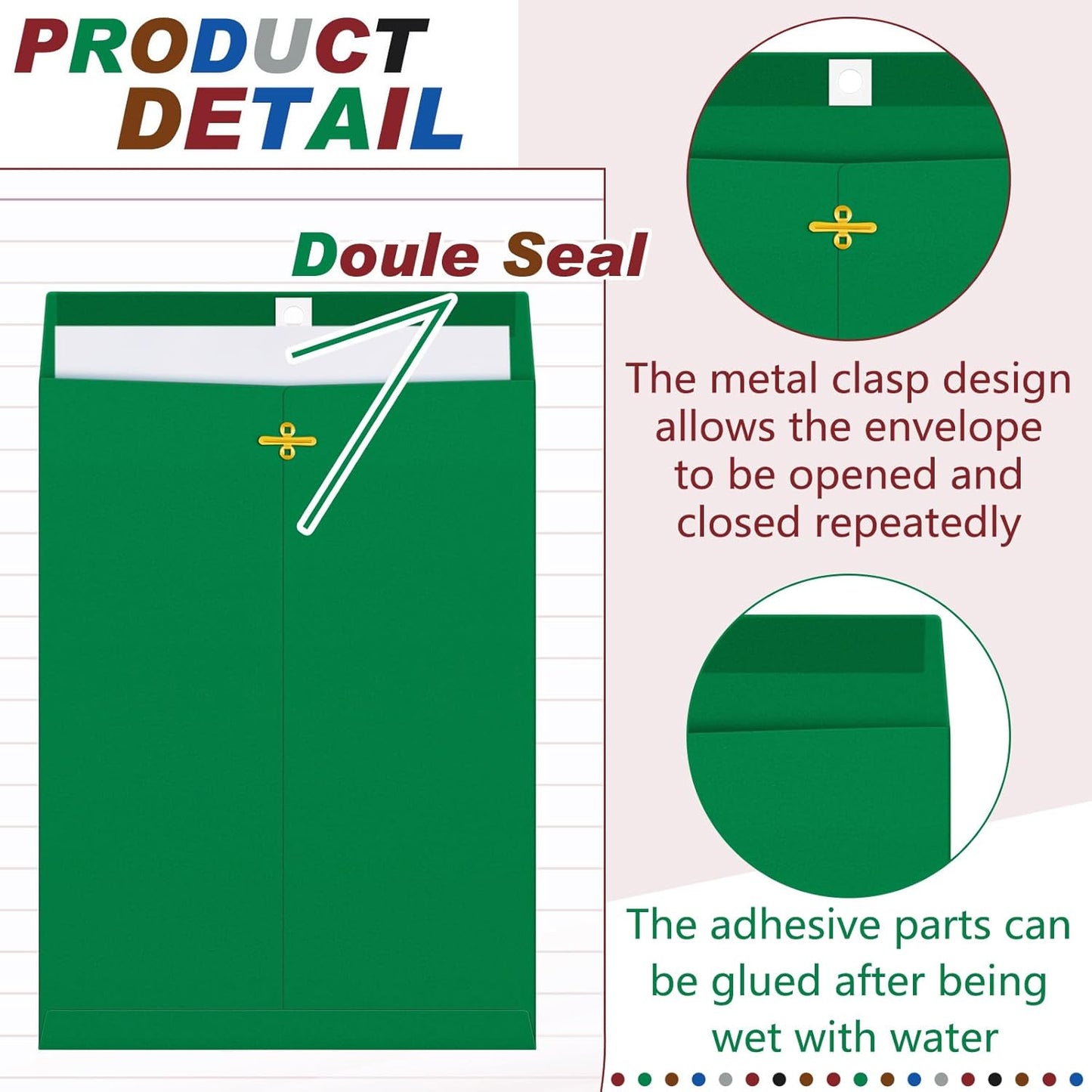 Geyee 100 Pcs Clasp Manilla Envelopes 9 x 12 Inch Gummed Colored Envelopes for Storing or Mailing for Home Office Business Supplies(Retro Color)