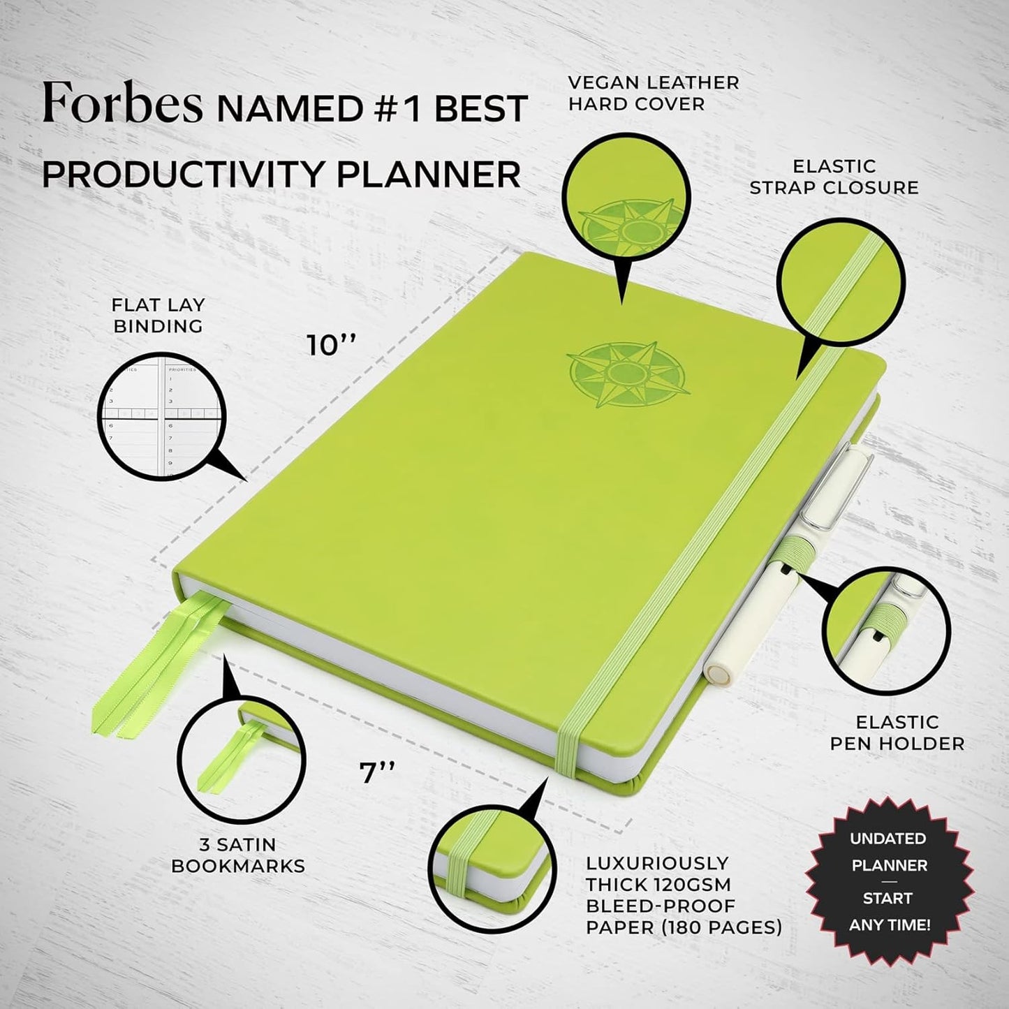 Smart Planner Pro – Undated Daily Planner – Medium B5 – Achieve Goals & Increase Productivity with Weekly, Monthly, Work Sections - Organizer Planner with Back Pocket, 3 Satin Bookmarks & Pen Holder