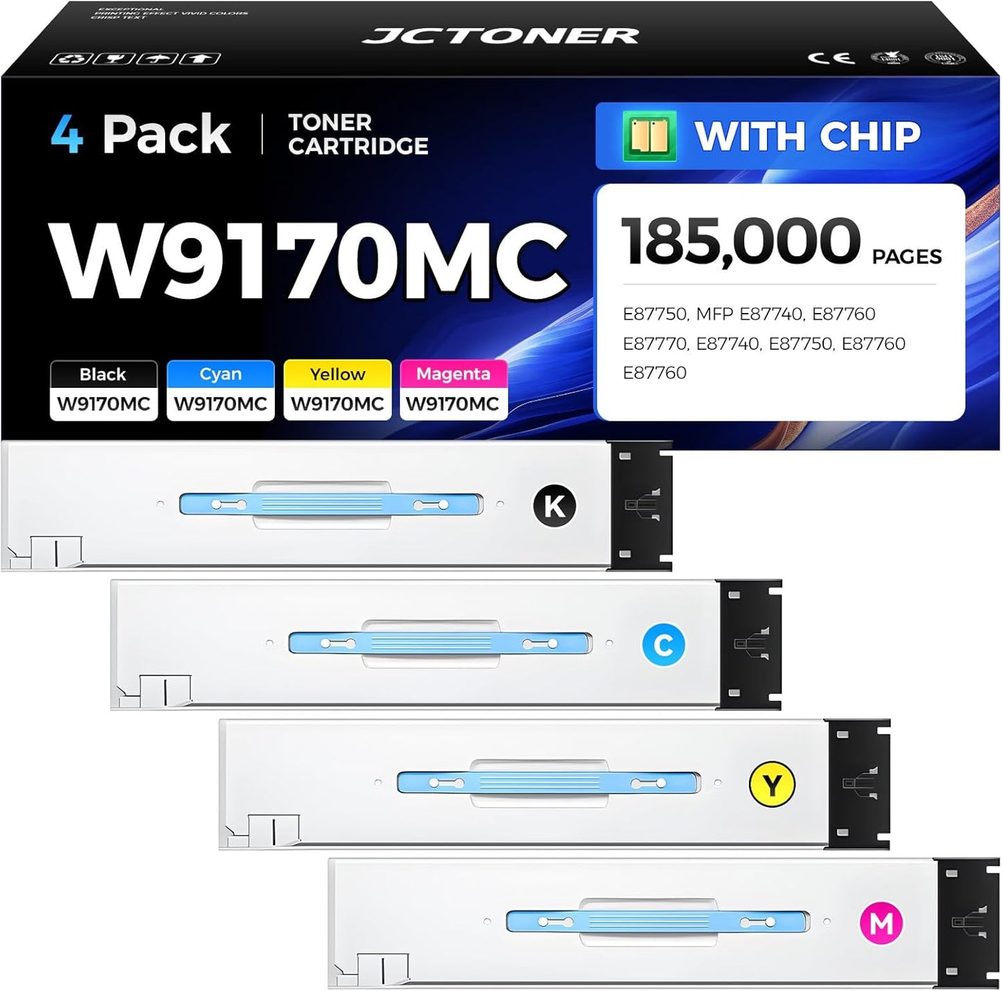 W9170MC W9171MC W9172MC W9173MC Toner Cartridge Set 4-Pack Compatible Replacement for HP Color Laserjet Managed E87750 MFP E87740 E87760 E87770 Flow MFP E87740 E87750 E87760 E87760 Printer Ink Copier