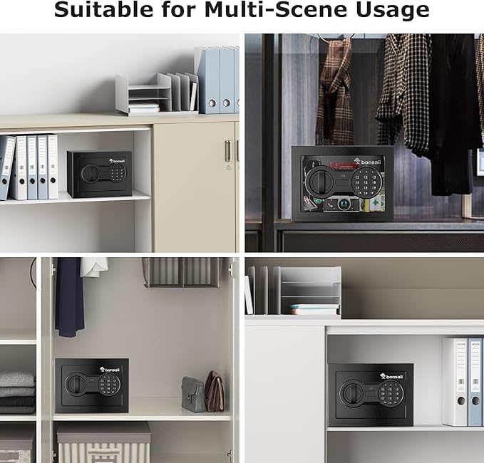 Bonsaii Safe Box with Key Lock, Steel Security Lock Box, 0.23 Cubic Feet, 9.06" W x 6.69" D x 6.69" H, Small Hidden Safe for Cash Jewelry