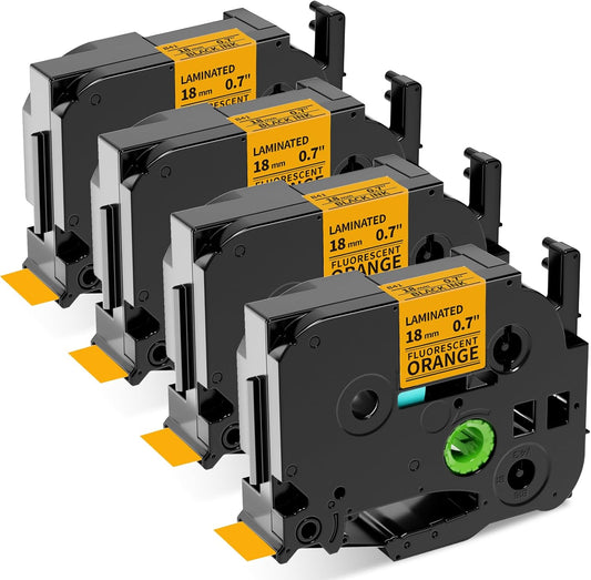 18mm Label Tape Orange Replace for Brother TZe-B41 3/4" (0.7") TZe TZ Tape Laminated 18mm Compatible with Brother P Touch PTD400 PTD410 PTD600 PT2730, TZeB41 Black on Fluorescent Orange