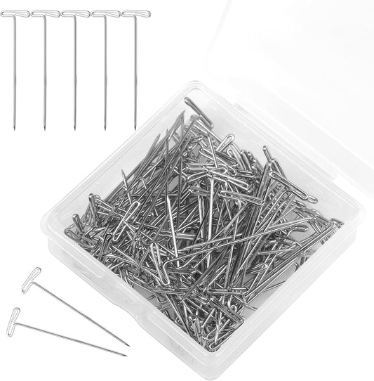 120 Pcs 1.5Inch T Shape Sewing Pins for Wigs, Wig Pins with Clear Box, Wig Pins for Foam Head, Long Straight Pins for Sewing, Blocking Knitting, Office, Craft, and Crocheting（38mm