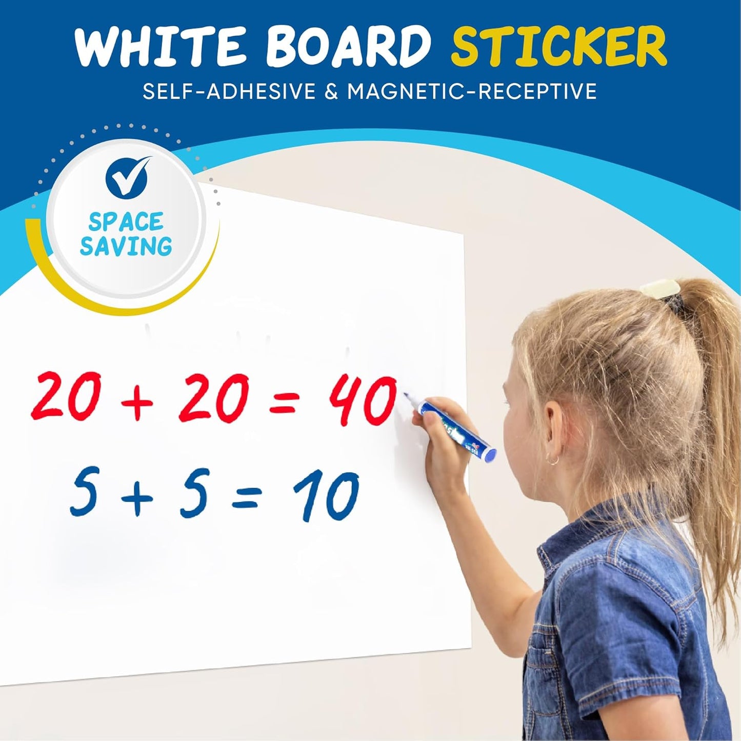 YOUNGJQ Magnetic Dry Erase Board Paper for Wall Self Adhesive Whiteboard White Board Sticker 42" x 24" for Office Home Playroom with Starter Kit