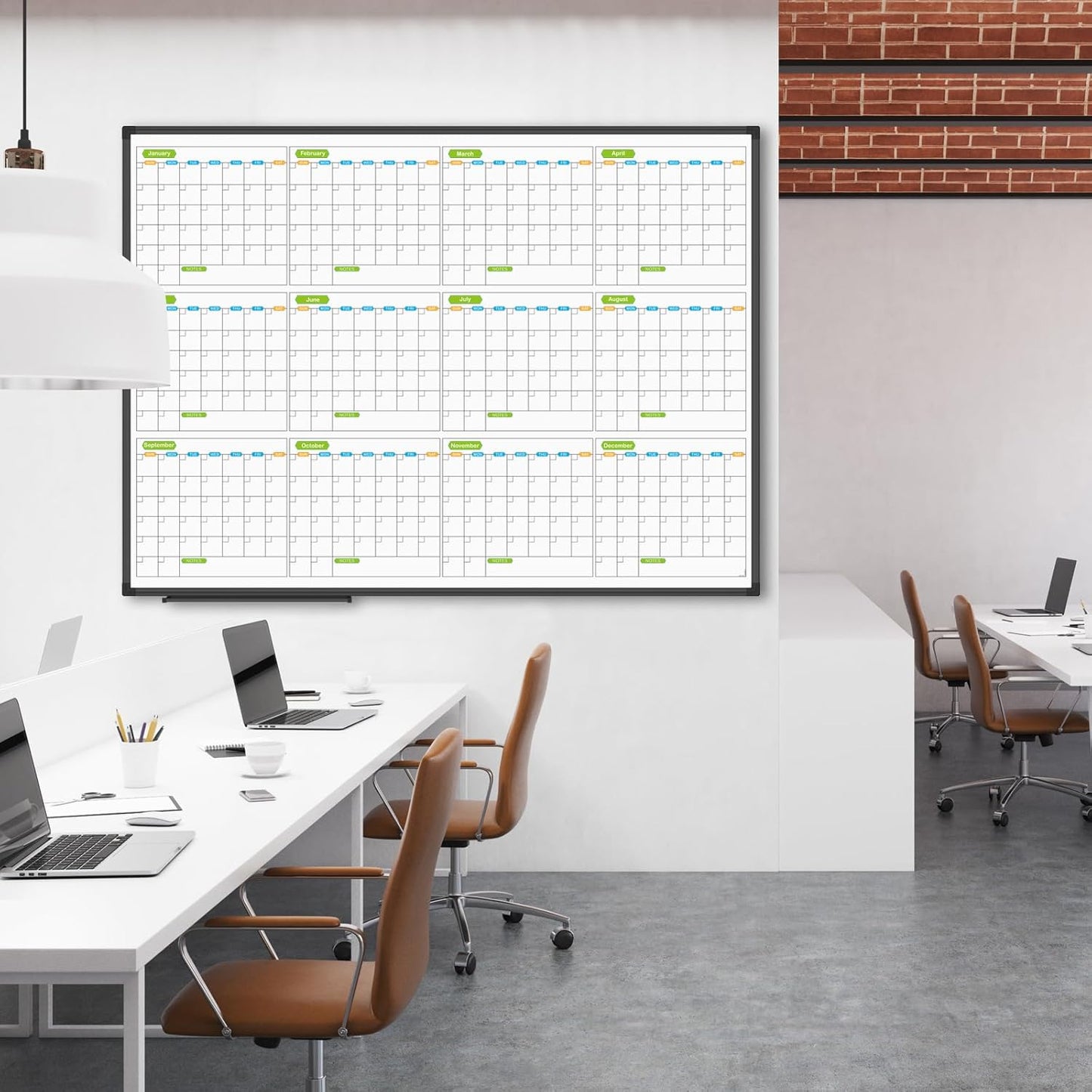 JILoffice Magnetic Dry Erase Calendar Whiteboard, 12 Months White Board Planner 48 X 36 Inch, Black Aluminum Frame Wall Mounted Board for Office Home and School