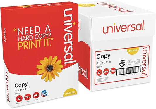 Universal 11289 Copy Paper Convenience Carton, 92 Brightness, 20lb, 8 1/2 x11, White (Case of 2500 Sheets)