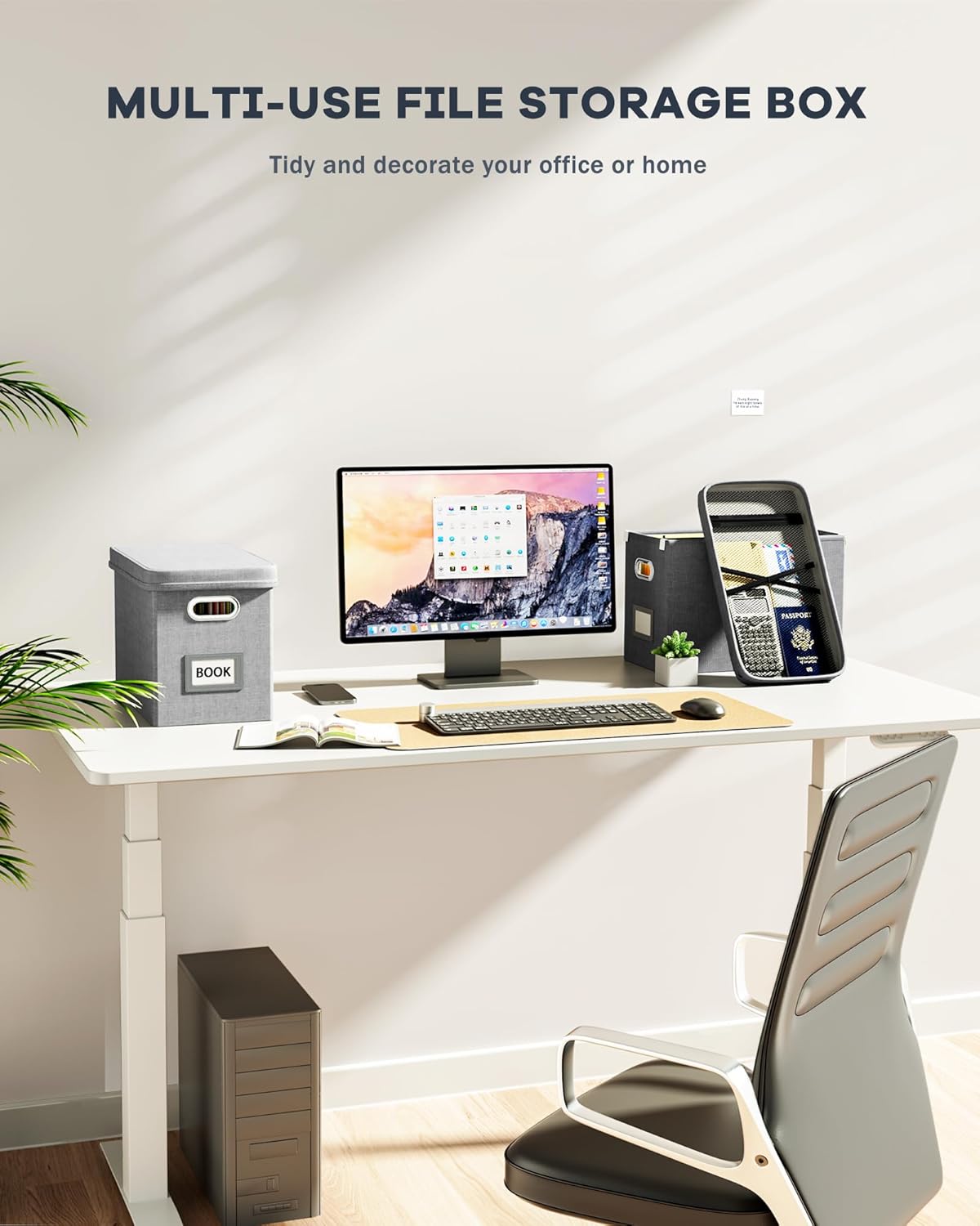 Oterri File Organizer Box with Lid, Hanging Filing File Box with Mesh Pocket, Document Organizer Box for Letter Files, Portable Storage Box with Smooth Sliding Rail for Office&Home(1 PCS, Grey)