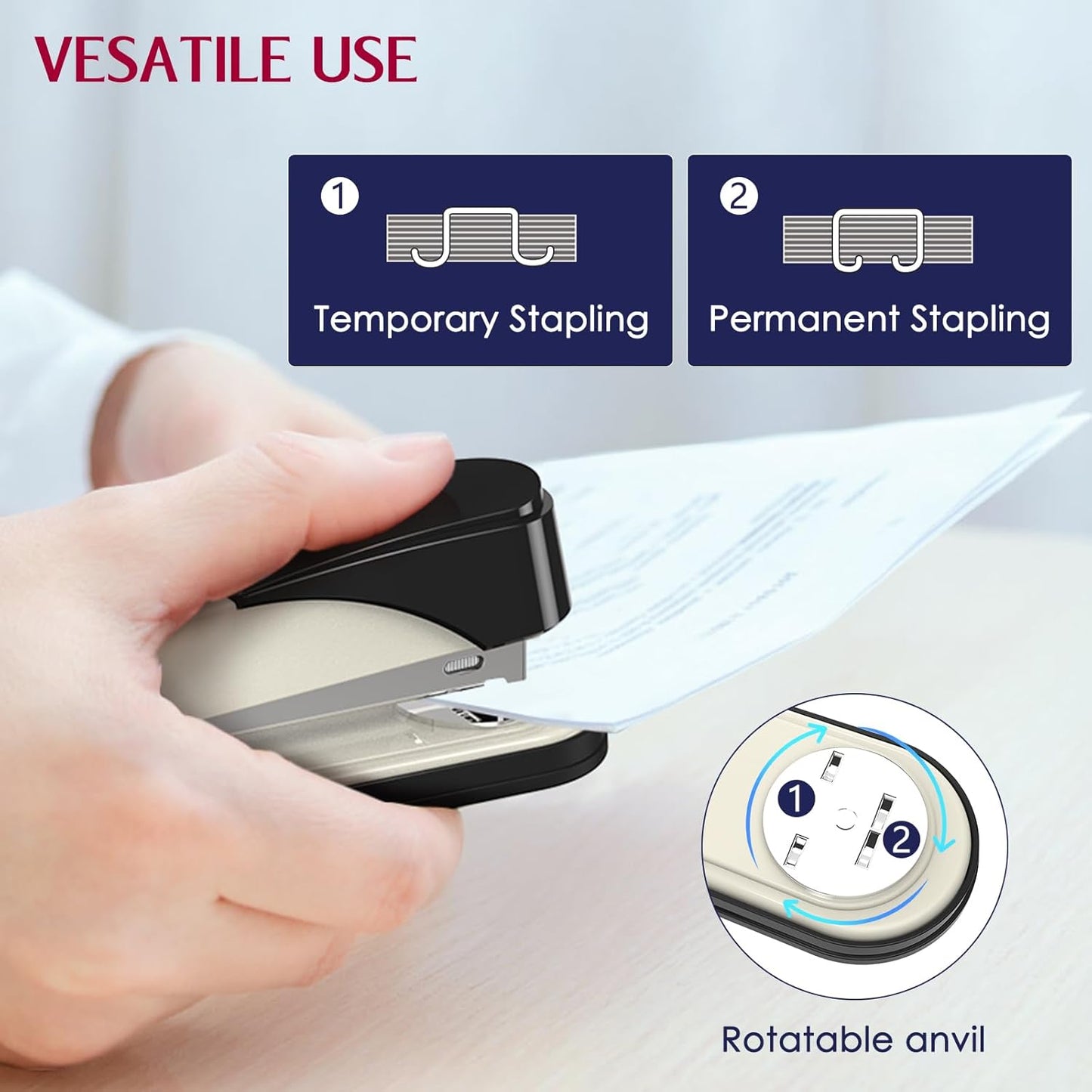 Metal Stapler Heavy Duty 50 Sheet Capacity with 1750 Staples and Staple Remover, Full Strip Staplers for Desk, No Jam, Non-Slip for Office & Classroom, White