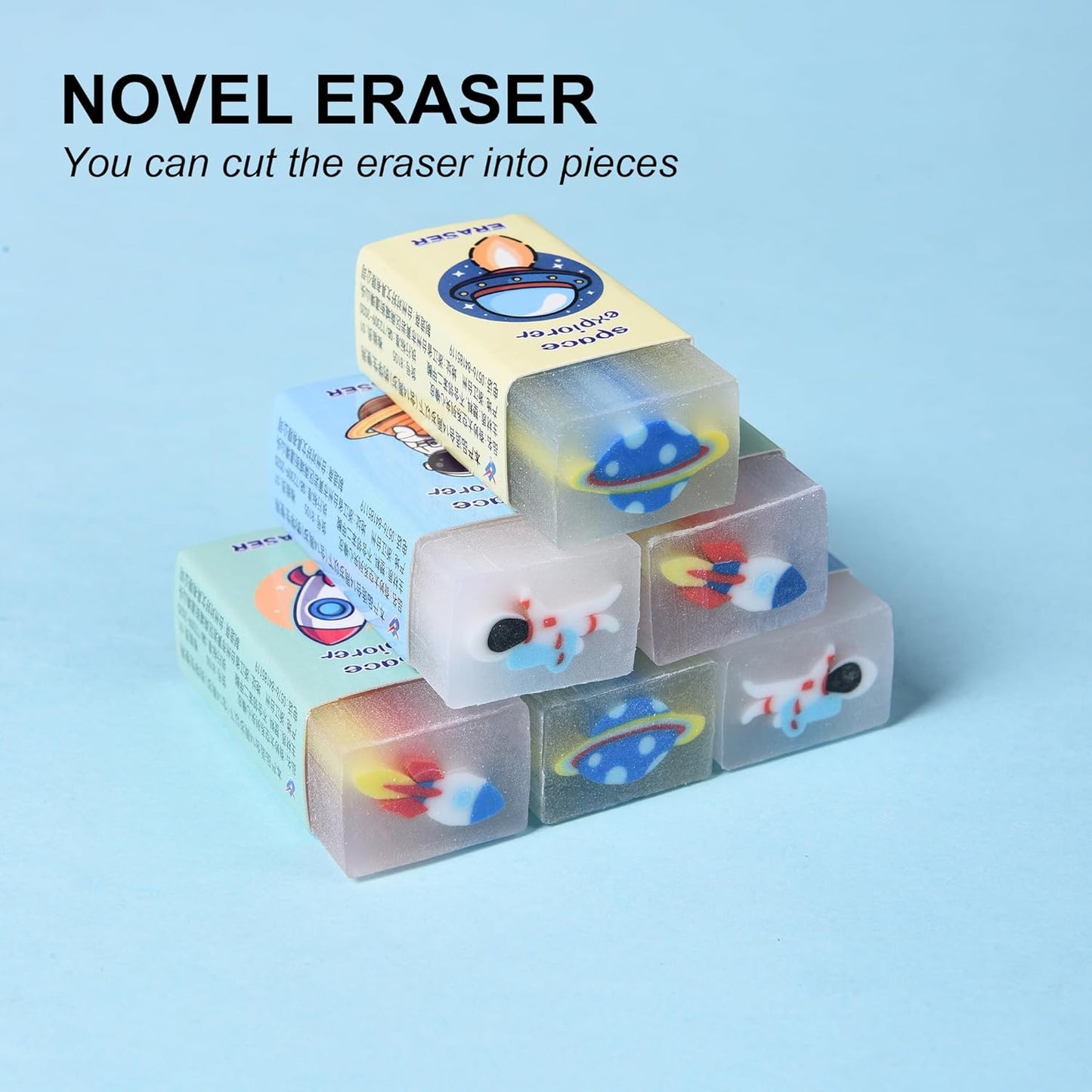 18Pcs Cute Outer Space Themed Erasers for Kids Bulk, Kawaii Fun Pencil Jelly Erasers for School Classroom Supplies Prize Gifts Party Favors