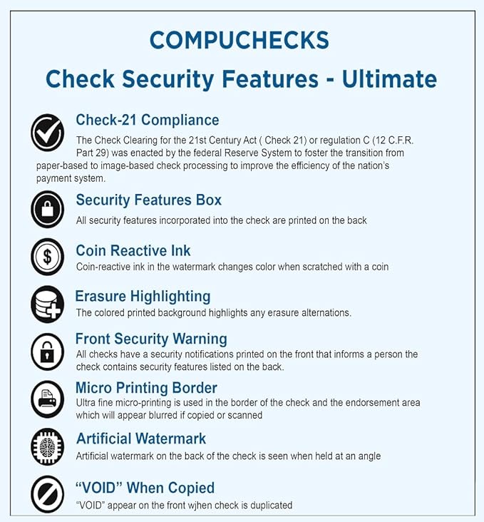 Compuchecks Blank Check Paper - 100 Pack - Computer Security Business Checks, QuickBooks & Laser Printer Compatible - Check On top, Voucher On Bottom - Check Paper Size 8 1/2-11 - Blue/Green Prismatic