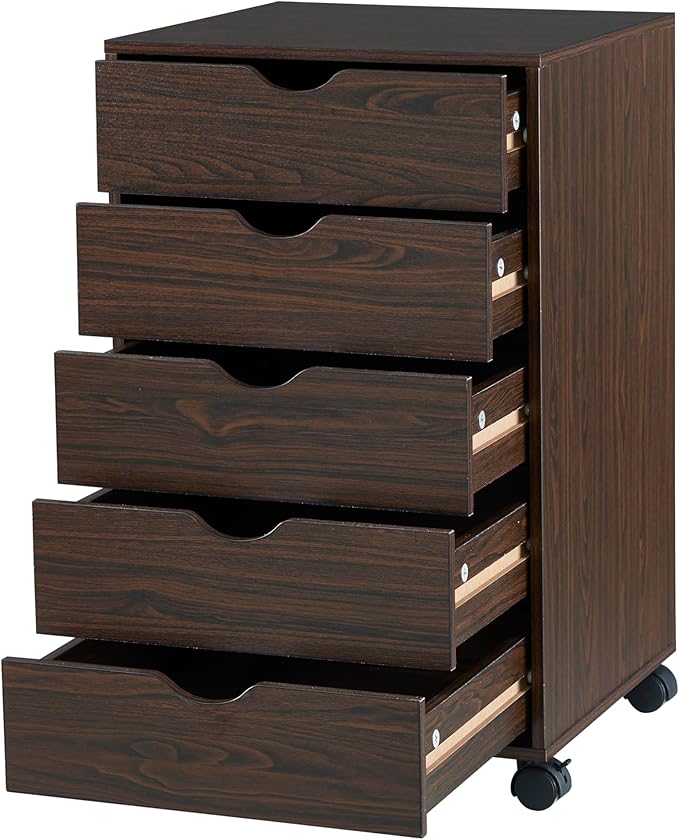 Naomi Home Wooden Office File Cabinets for Home Office, Lateral File Cabinet, Mobile Storage Cabinet Filing Storage Drawer Espresso/5 Drawer