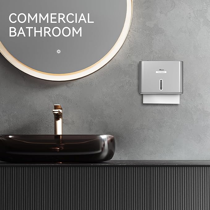 Paper Towel Dispenser Wall Mount, Adhesive No Drilling Multifold Trifold C Fold Commercial Hand Towel Dispenser,Silver