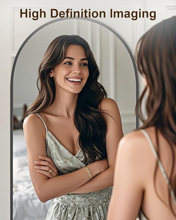 SUNQUEEN 58"x19" Floor Mirror Full Length, Arched Full Length Mirror with Stand, Full Body Mirrors for Bedroom Living Room or Cloakroom Black